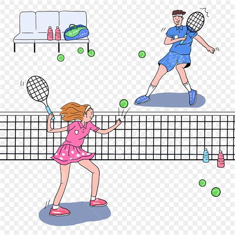 cartoon tennis png picture cartoon double tennis training flat style