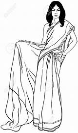 Saree Clipart Indian Sari Woman Wearing Bridal Illustration Stock Outfit Clipground Vector sketch template