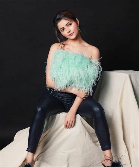 Rubina Dilaik Sizzles In Hot Feather Tube Top And Leather Jeans L Photos