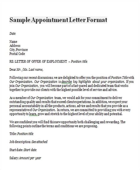 appointment letter templates  ms word pages google docs