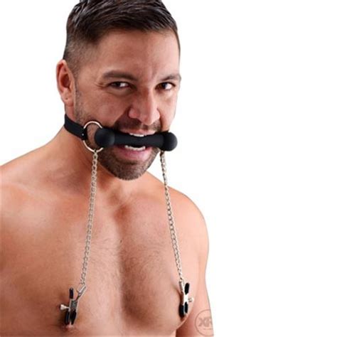 silicone bit gag with nipple clamps sex toys and adult novelties