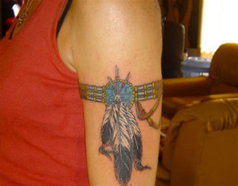 Tribal And Native Feather Armband Tattoo