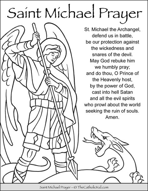 saint michael prayer coloring page thecatholickidcom