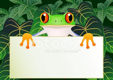 funny frog cartoon with blank sign stock vector