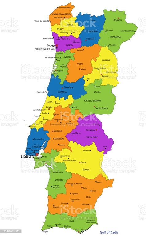 Ilustración De Mapa Político Colorido De Portugal Con