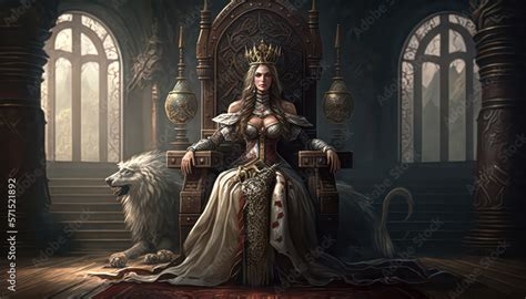 illustrazione stock  medieval queen sitting   opulent throne