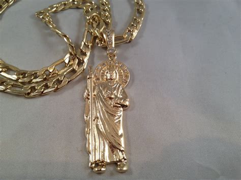 San Judas Cadena Oro Rosario Sinaloense 26 Medalla Grande Tadeo St