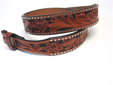 mens western brown tooled leather belt  buckle size  haute juice