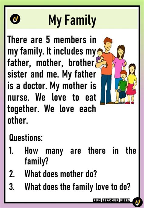 reading passages  family  questions fun teacher files