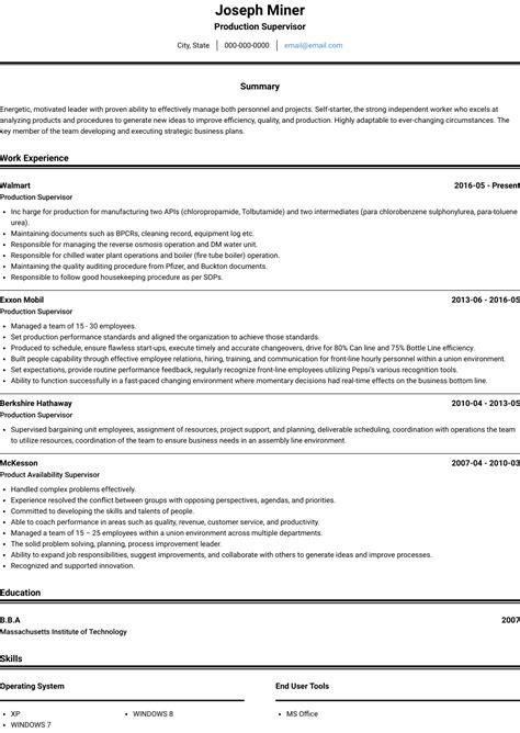 production supervisor resume examples  resume examples