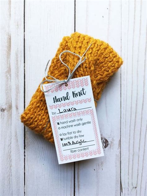 hand knit care tags  knit care instructions tag  handmade