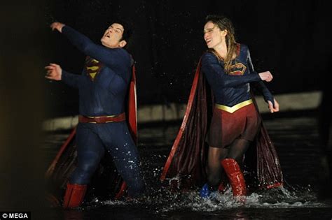 melissa benoist films supergirl versus superman fight daily mail online