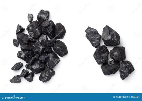 black coal pile isolated  white background stock photo image  macro studio