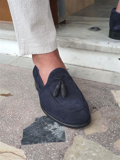 buy navy blue suede tassel loafers  gentwithcom   shipping