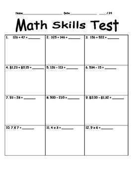 basic math skills test matthew jacksons school worksheets