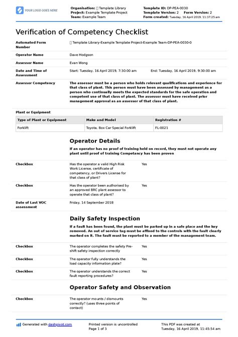 verification  competency template   editable voc form