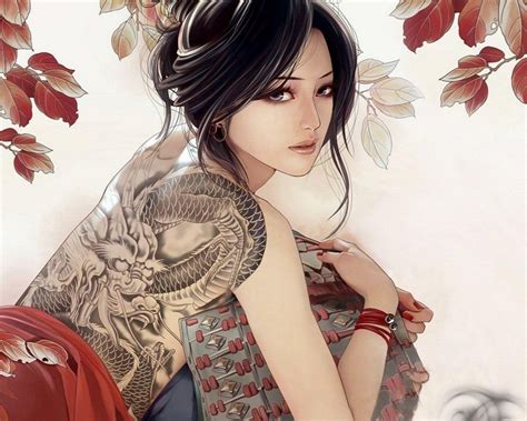 Tattoos Women Dragons Back Dragon Tattoo Anime Black Hair