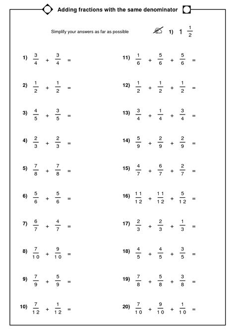 finding common denominators worksheet printable word searches