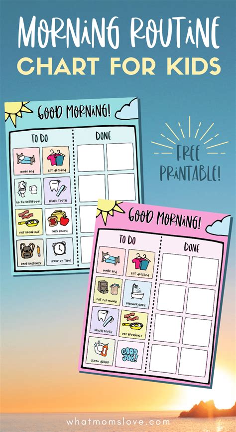 printable morning routine chart  kids  moms love