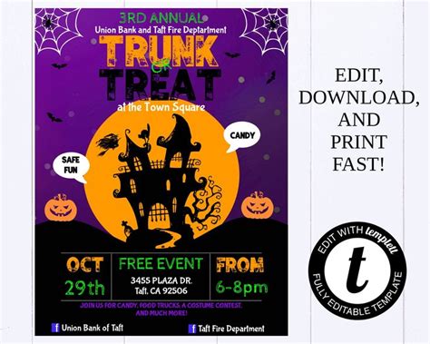 editable trunk  treat flyer printable halloween trunk  etsy