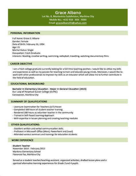 resume sample philippines fresh graduate   samples examples