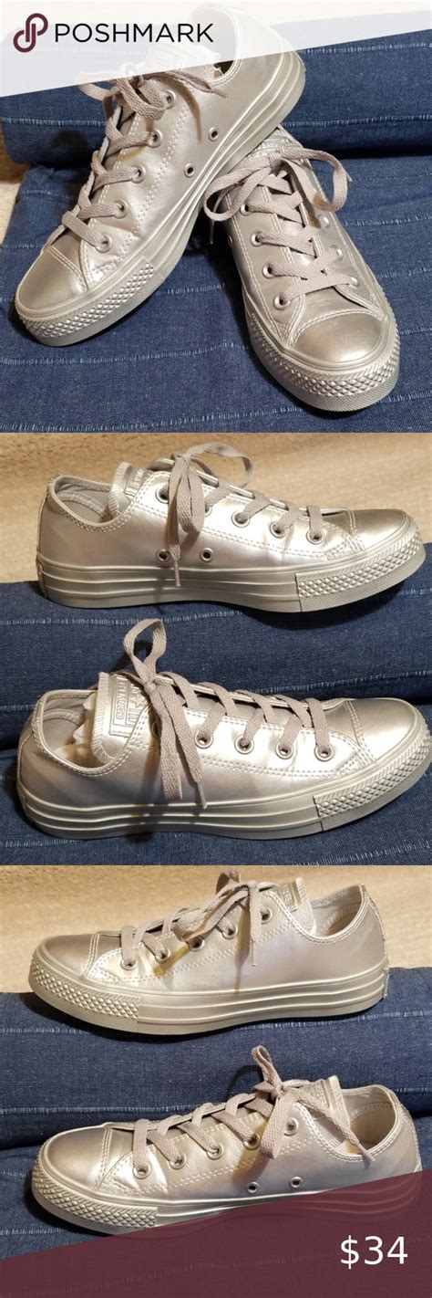 converse silver metallic sneakers size  metallic sneakers grey