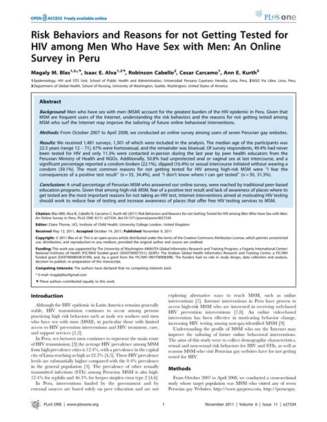 Pdf Risk Behaviors And Reasons For Not Getting Tested For Hiv Among