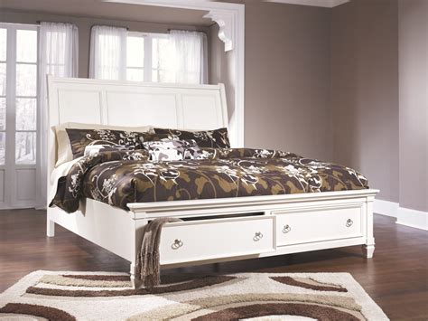 ashley furniture prentice white king sleigh bed   storage drawers ez furniture