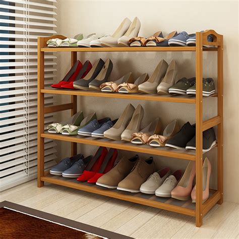 tier solid wood shoe rack shelf storage organizer wooden slats