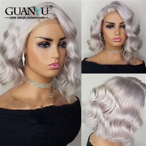 Grey Human Hair Wig 13x4 Brazilian Remy Pre Plucked Glueless Sliver