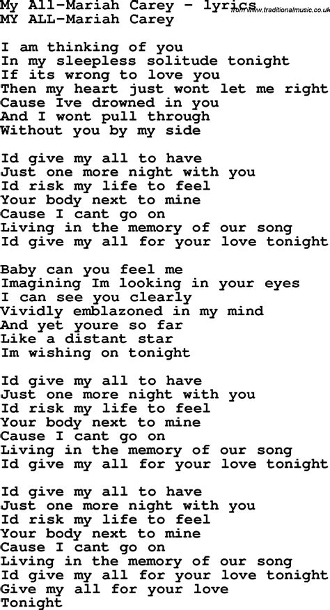 love song lyrics formy  mariah carey