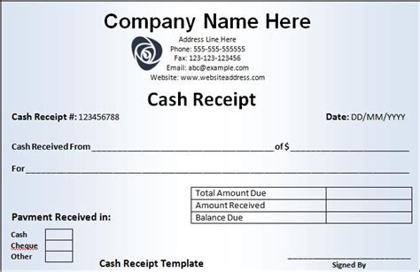 cash receipt templates   printable xlsx  docs formats