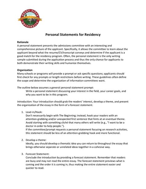 residency personal statement format allbusinesstemplatescom