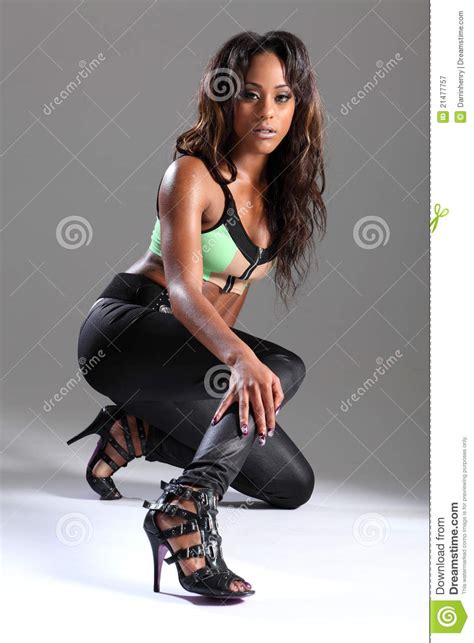 leggy african american model in stilettos stock image