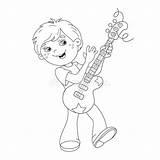 Guitar Playing Boy Coloring Cartoon Outline Drawing Kids Illustration Stock Vector Book Cello Set Getdrawings Depositphotos sketch template