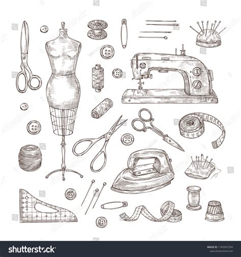 sewing tools drawing images stock  vectors shutterstock