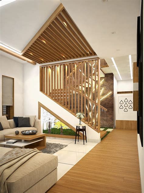 stunning modern staircase living area interior design kerala home