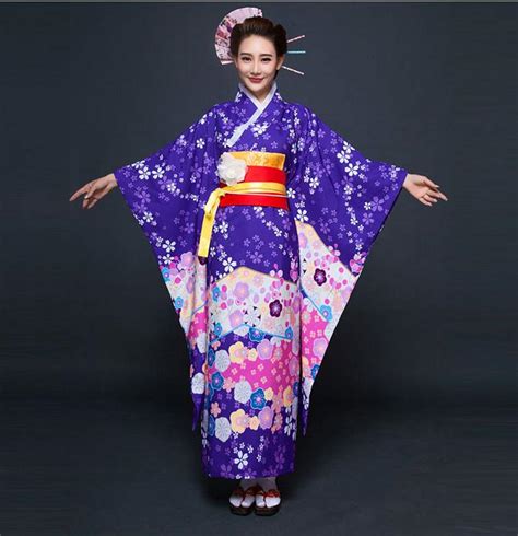 high fashion purple japanese style women kimono traditional yukata with