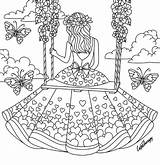 Coloring Pages Girl Girls Sitting Swing Sheets Heart Adult Printable Cute Color Para Swings Painting Visit Tessa sketch template