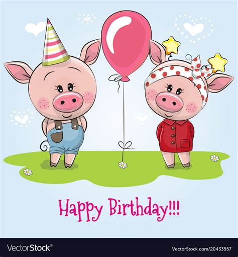 greeting birthday card  cute pigs royalty  vector