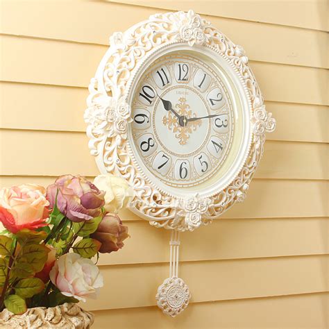 pendulum wall clock white elegant country beautiful floral