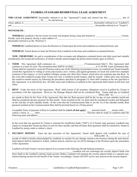 printable florida residential lease agreement  printable