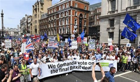 thousands  brexit protesters march  london  referendum anniversary   york times