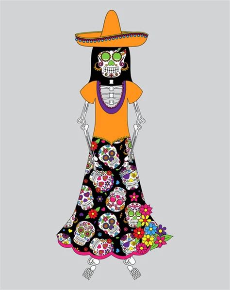 Day Of The Dead Or Halloween Skeleton Woman In Vector Format Stock