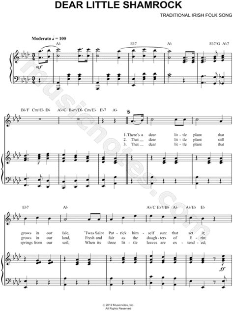 Irish Folk Song Dear Little Shamrock Sheet Music In Ab Major