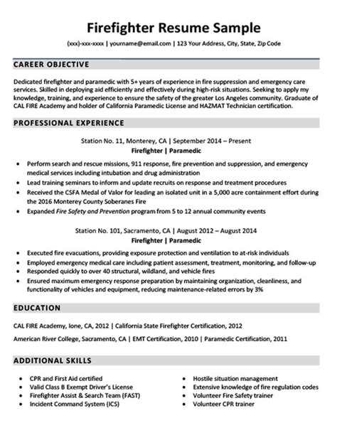 downloadable firefighter resume sample resume companion