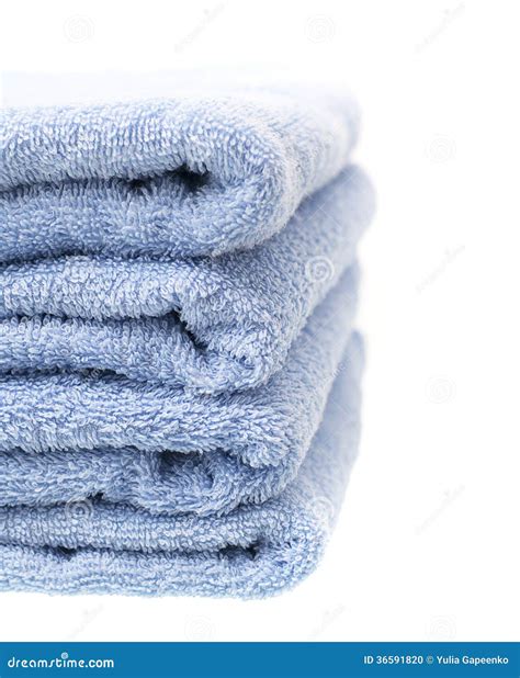blue towels isolated  white background stock photo image