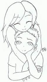 Anime Couple Drawing Hugging Coloring sketch template