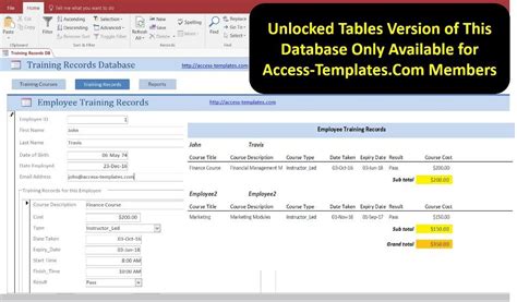 access  employee training plan  record