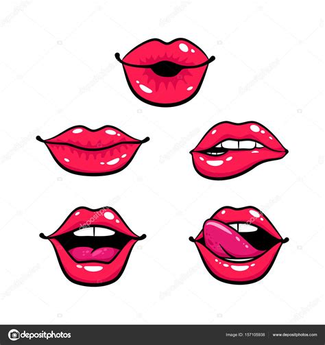 Female Lips Set Mouth With A Kiss Smile Tongue Teeth